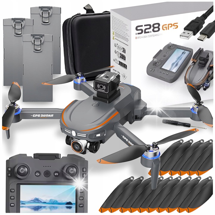 Dron S28, GPS, 5000m, 2 kamera, 3 akkumulátor, sokszínű