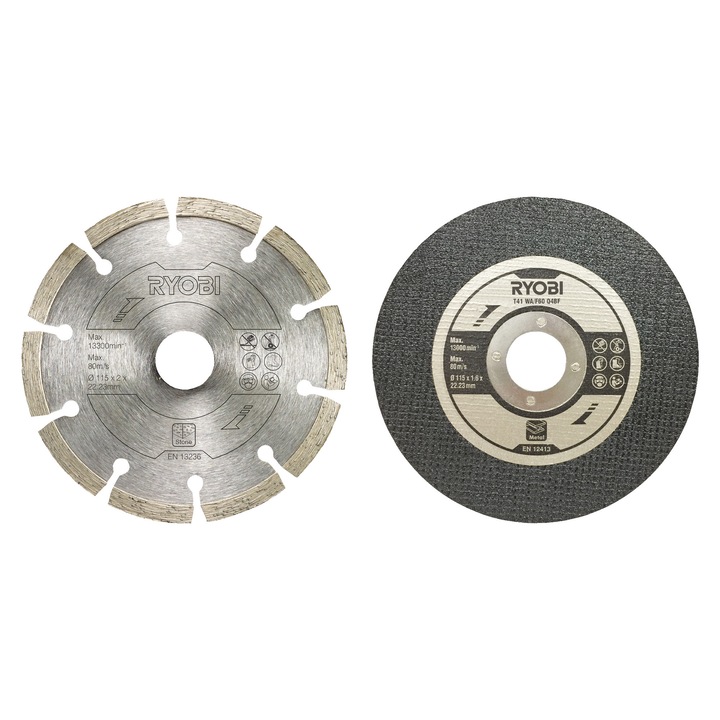 Set discuri de tăiere RYOBI pentru polizor unghiular 115 mm, 6 piese, diamantat și abrazive