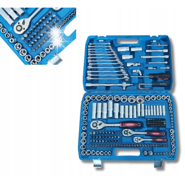 Set chei biti Meister MS-655, 216 elemente, din otel crom-vanadiu, cutie de transport