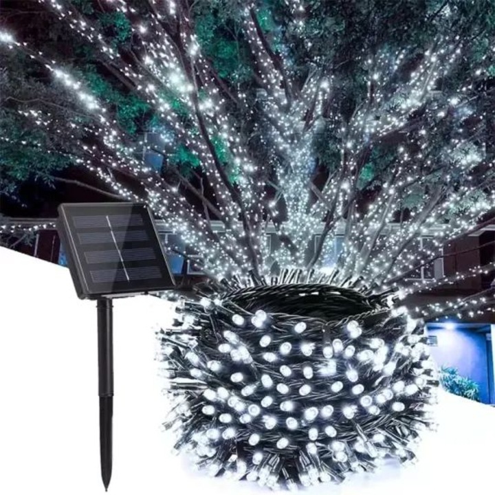 Napelemes karácsonyi fényfüzér, 30 méter, 300 LED, hideg fehér