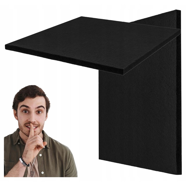 Panou acustic BITMAT negru patrat, 50x50x2cm, poliester, absorbtie sunet