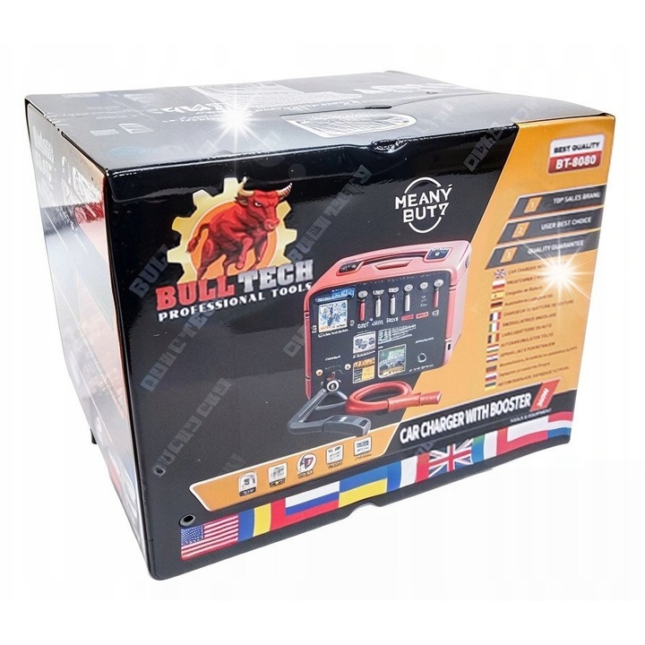 Autós indító/töltő 12/24V, 24A, 30-240Ah, fém, kábelekkel és 2 tartalék biztosítékkal