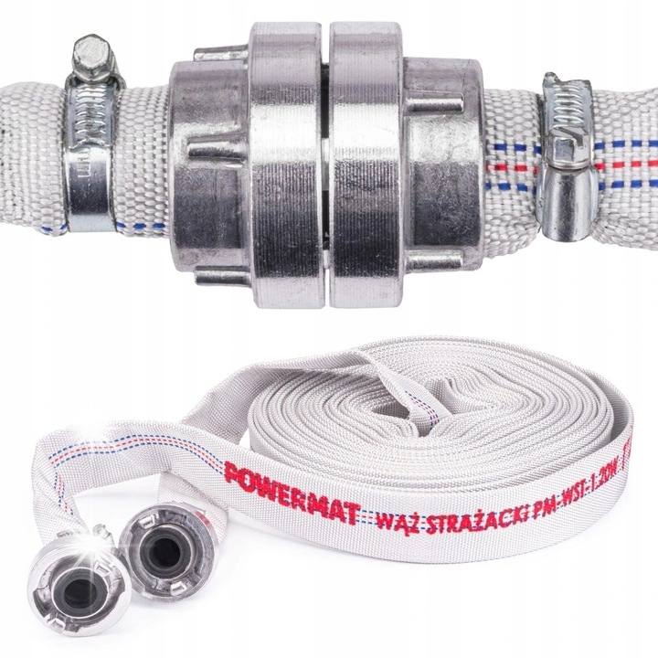 Маркуч за помпа 1" x 20м, Powermat, устойчив на температури, с бързи връзки, бял