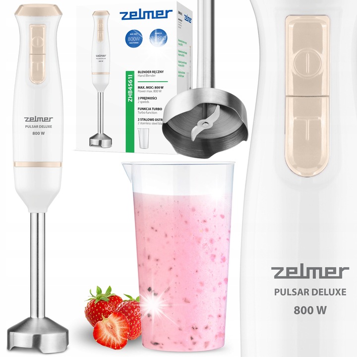 Пасатор Zelmer ZHB4561I, 800W, 2 остриета от неръждаема стомана, кремаво-бял, 21x15x10,8 см, комплект с мерителна чаша 800 мл