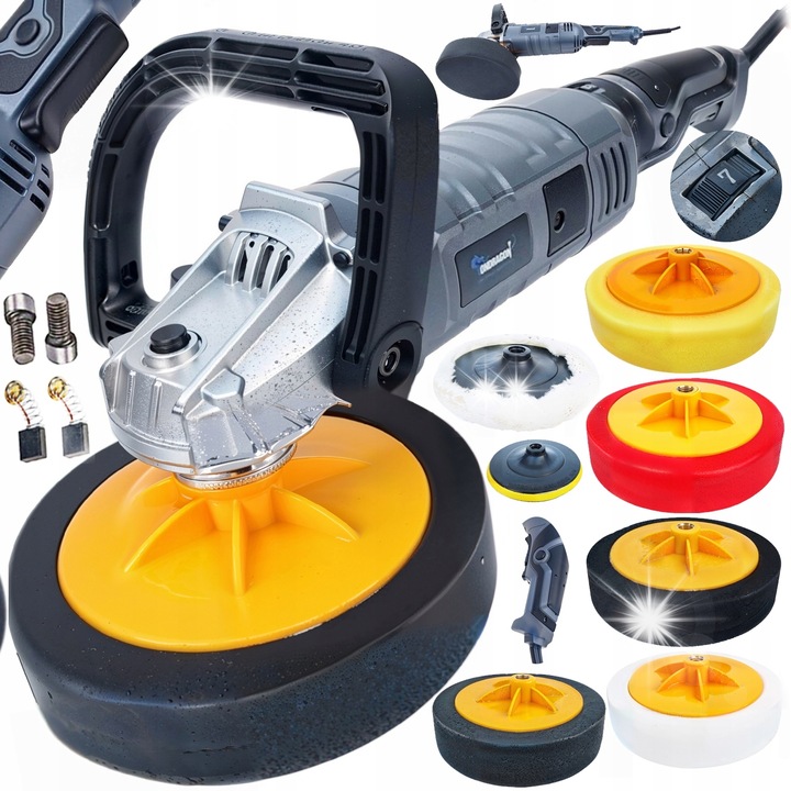 Autópolírozó gép, ONDRAGON, OD9086 modell, 2700W, 180mm, 5x polírozó szivacs készlet, M14