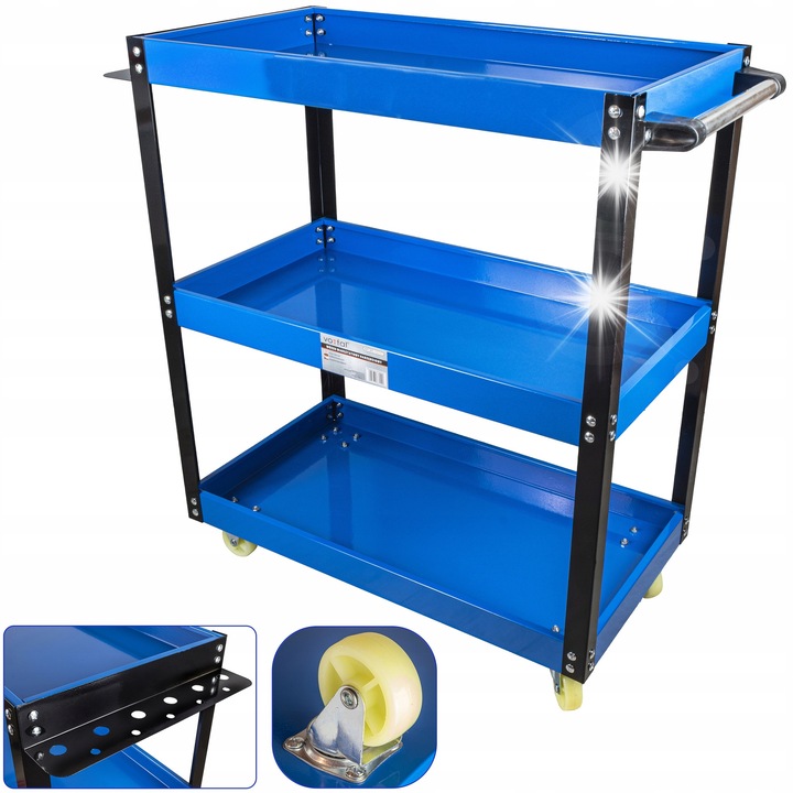 3 polcos szerszámkocsi, 136 kg teherbírás, forgó kerekek, 80x36x66cm