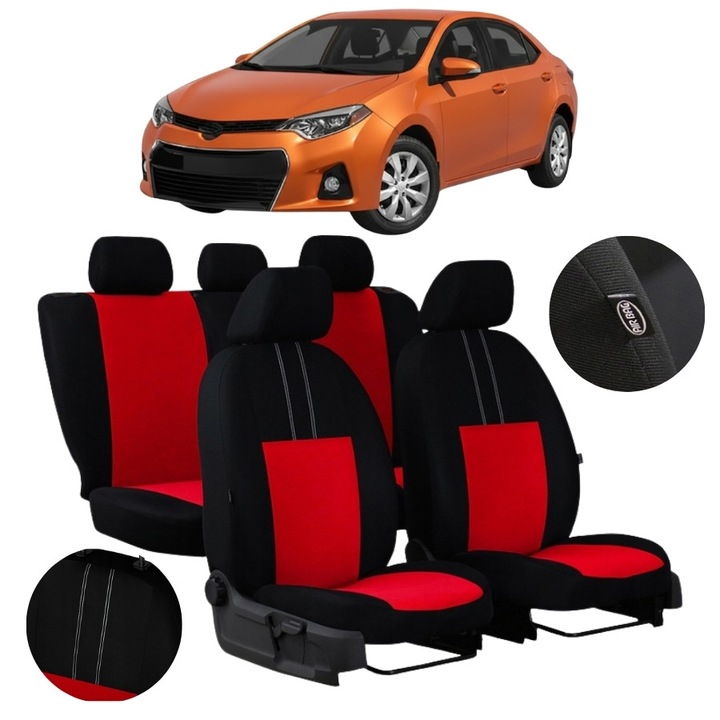 Set Huse Scaune Auto pentru TOYOTA Pok-Ter Ekonomic 9 Piese Universale, Culoare Negru/Rosu