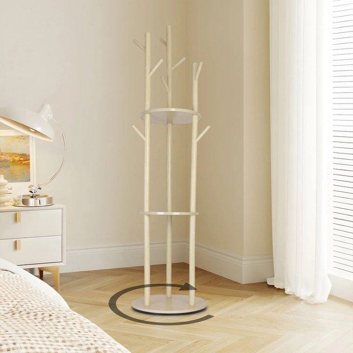 Northix forgó ruhaállvány, 3 polc, 9 kampó, fenyőfa