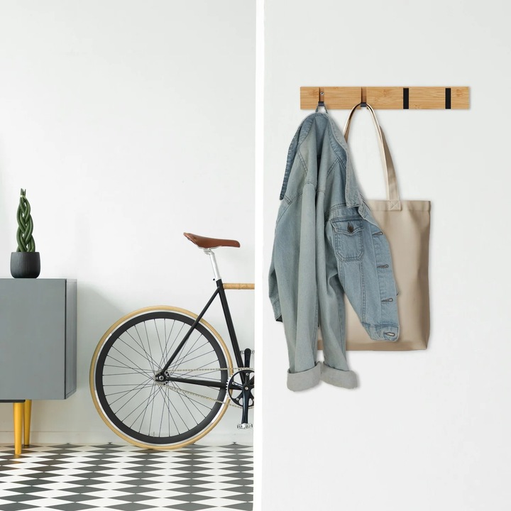 Fali polc, Northix, bambusz, összecsukható kampók, 60x10cm