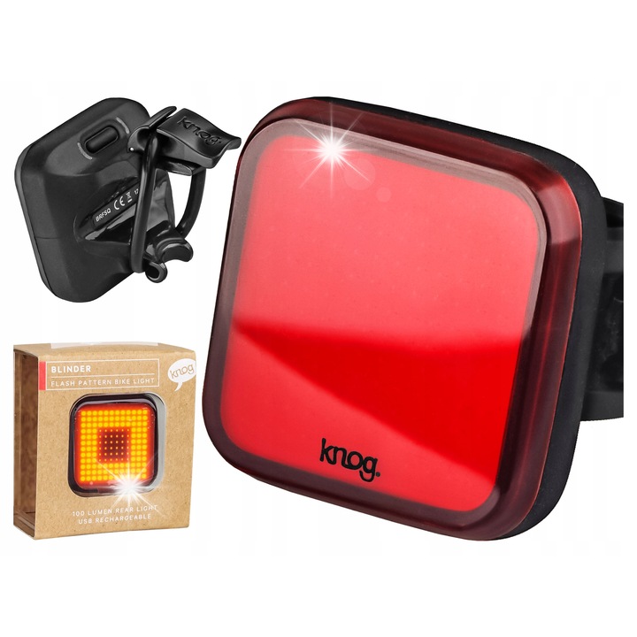 Задна велосипедна лампа Knog Blinder Square, 100 лумена, 8 режима, USB зареждане, 43x43x46 мм