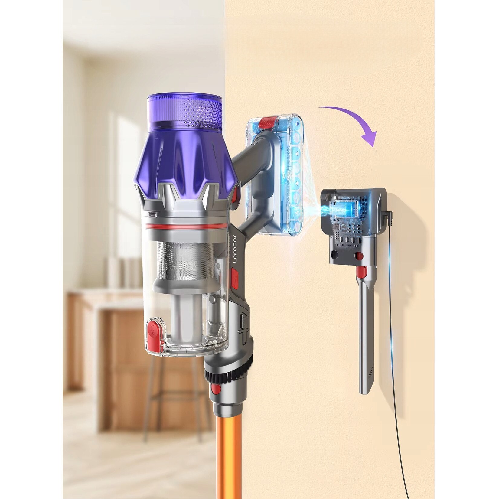 Aspirator vertical Laresar, 500W, 50KPA, 1,5L, galben/auriu