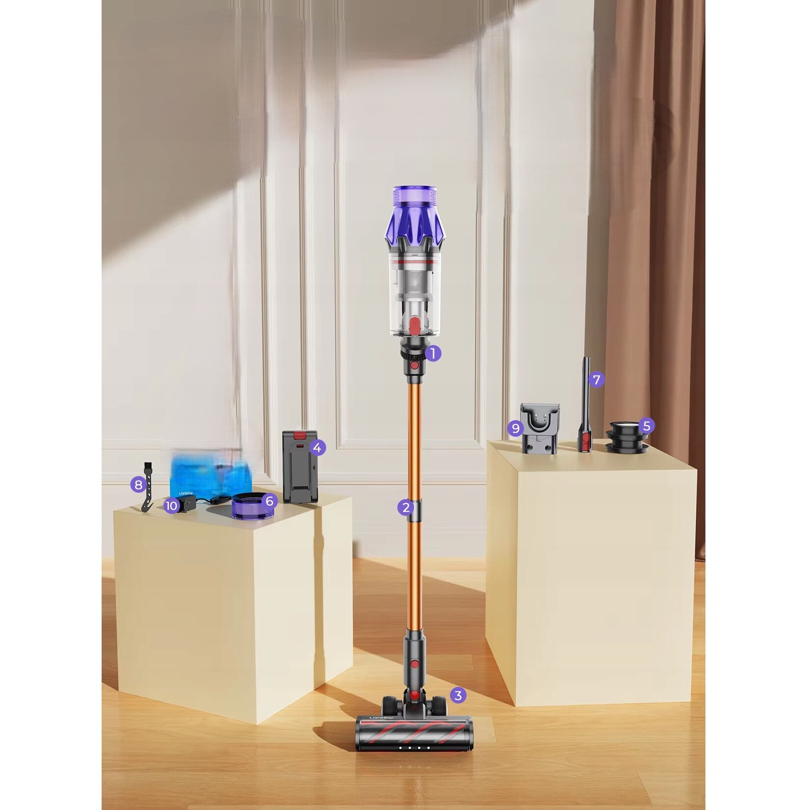 Aspirator vertical Laresar, 500W, 50KPA, 1,5L, galben/auriu
