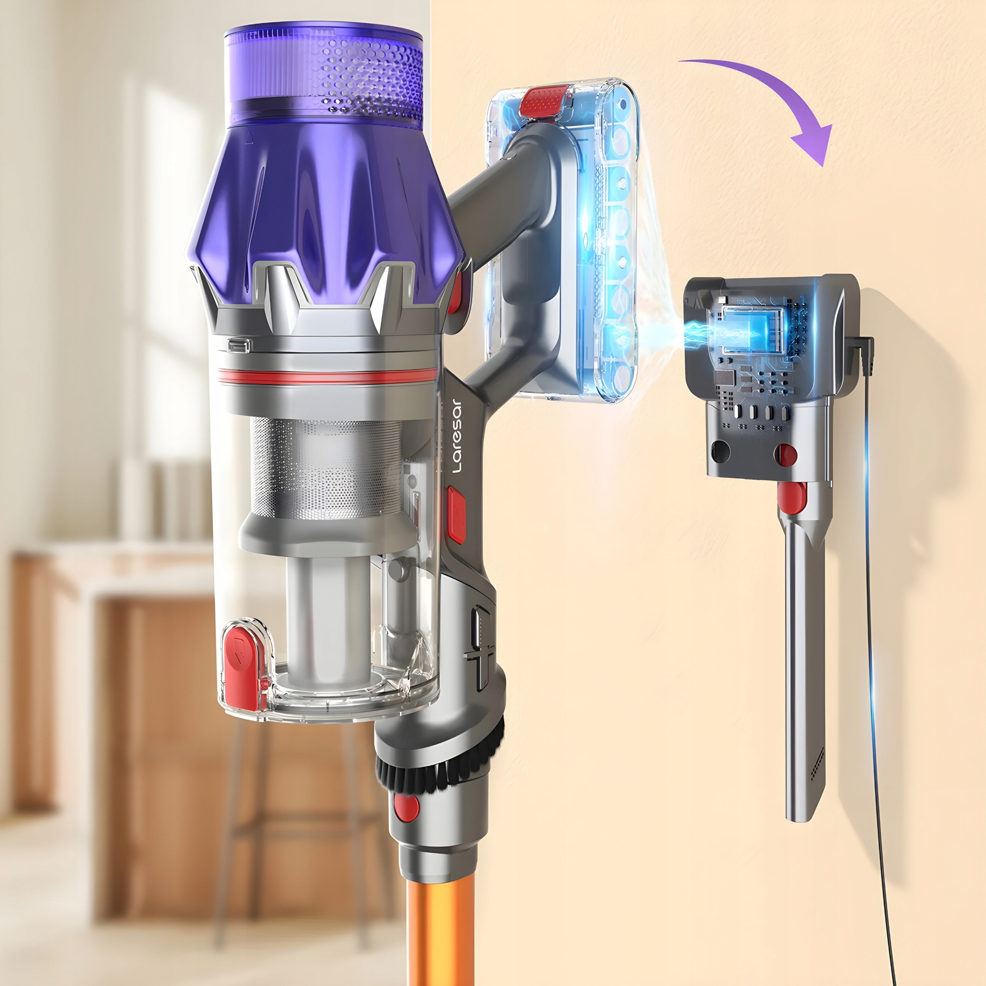 Aspirator vertical fara fir Laresar V7, 550W, filtr HEPA, 1,5l, accesorii incluse