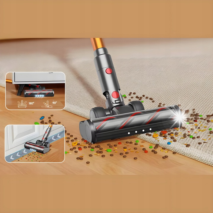 Вертикална безжична прахосмукачка Laresar V7, 550W, 45 kPa, HEPA филтър, комплект аксесоари