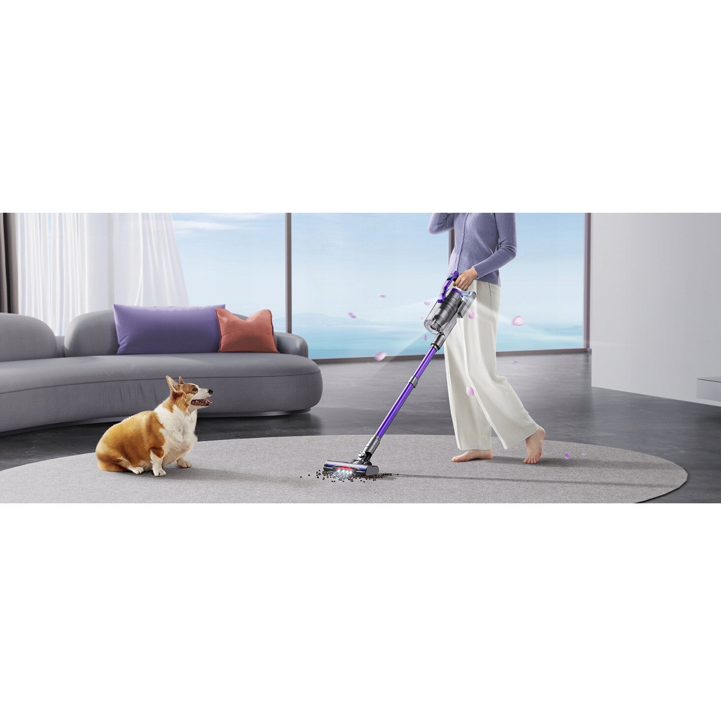 Aspirator vertical, 32 kPA, fara fir, Honiture, 5 niveluri putere, ecran LED, violet