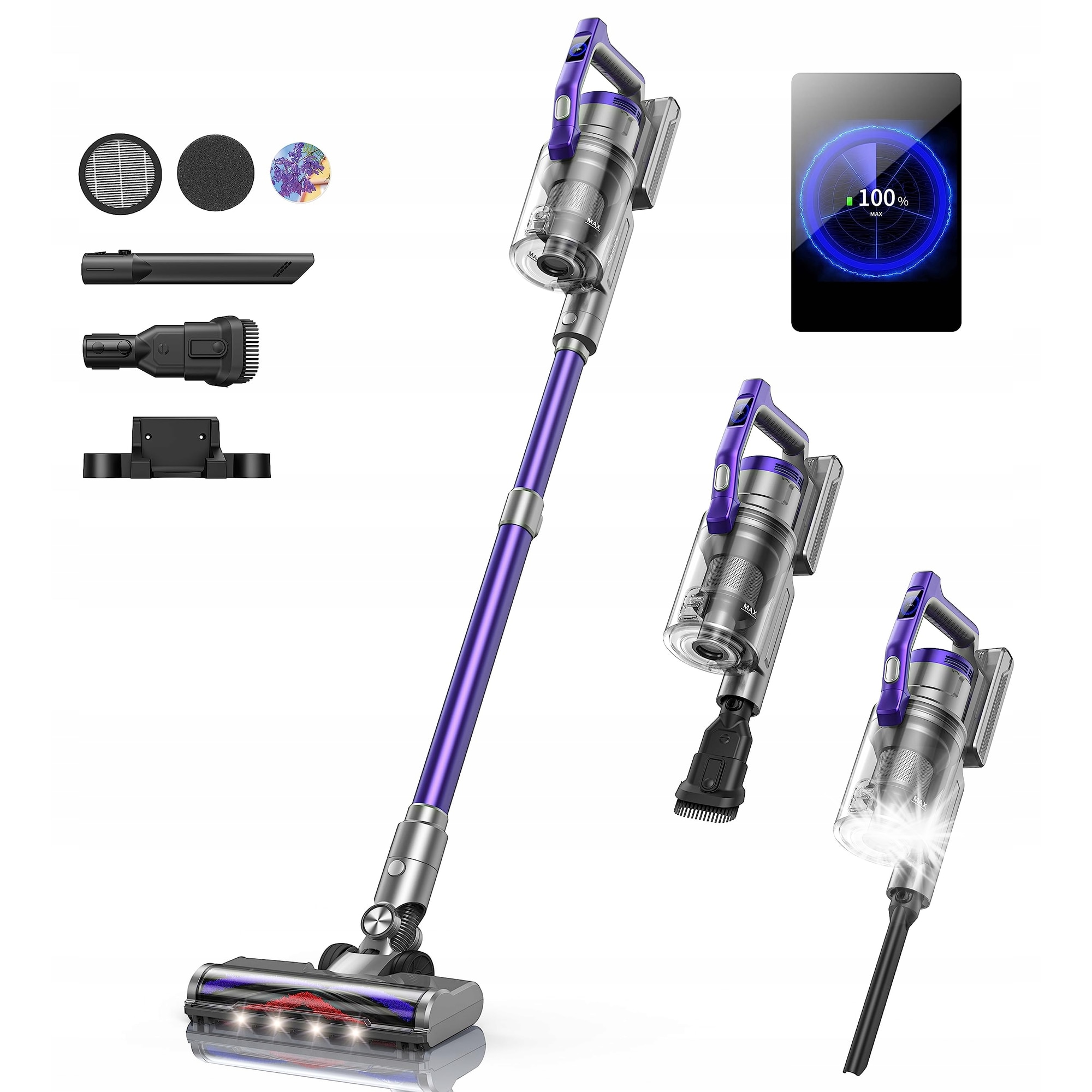 Aspirator vertical fara fir Honiture, 32 kPA, 5 niveluri de putere, violet