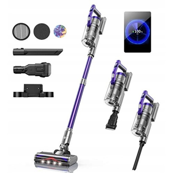 Aspirator vertical fara fir Honiture, 32 kPA, 5 niveluri de putere, violet