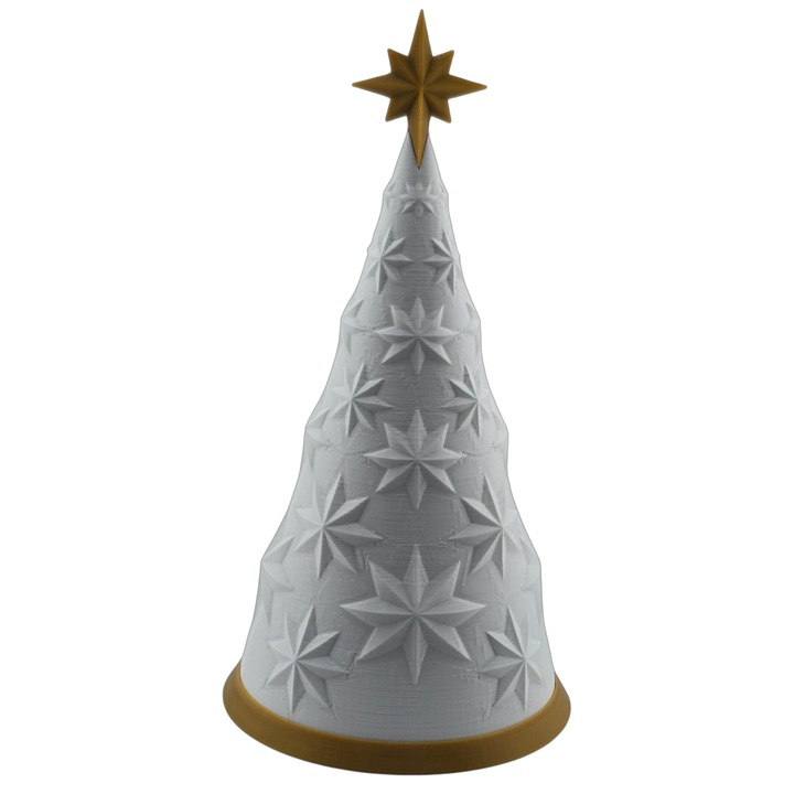 Brad Decorativ 3D Luminos, stele in relief, 19cm, set cu lumanare LED