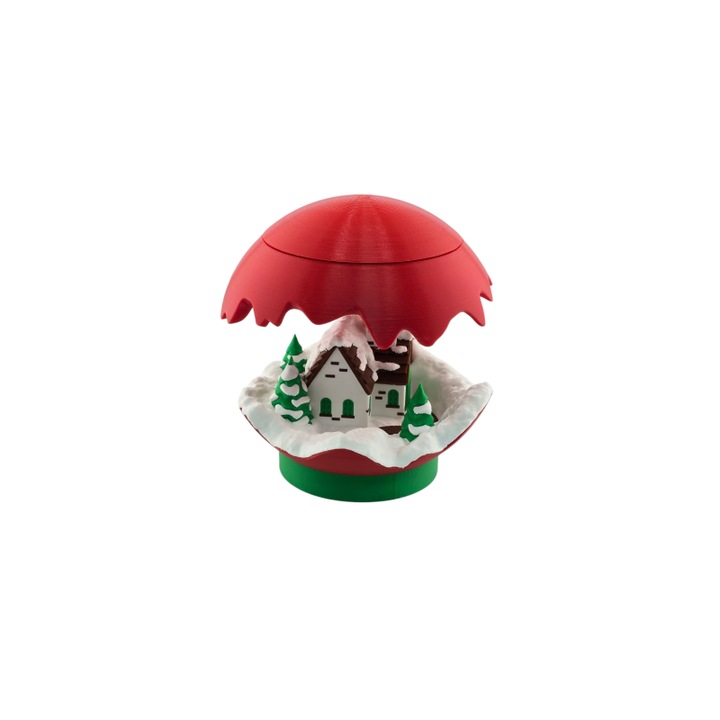 Casuta de iarna 3D, decoratiune luminoasa, rosu, 14cm