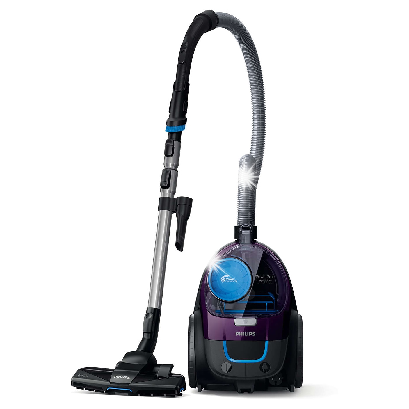 Aspirator fara sac Philips PowerPro Compact, 900 W, tehnologie PowerCyclone 5, violet, 1,5 l, 23,8x28,5x40,6 cm