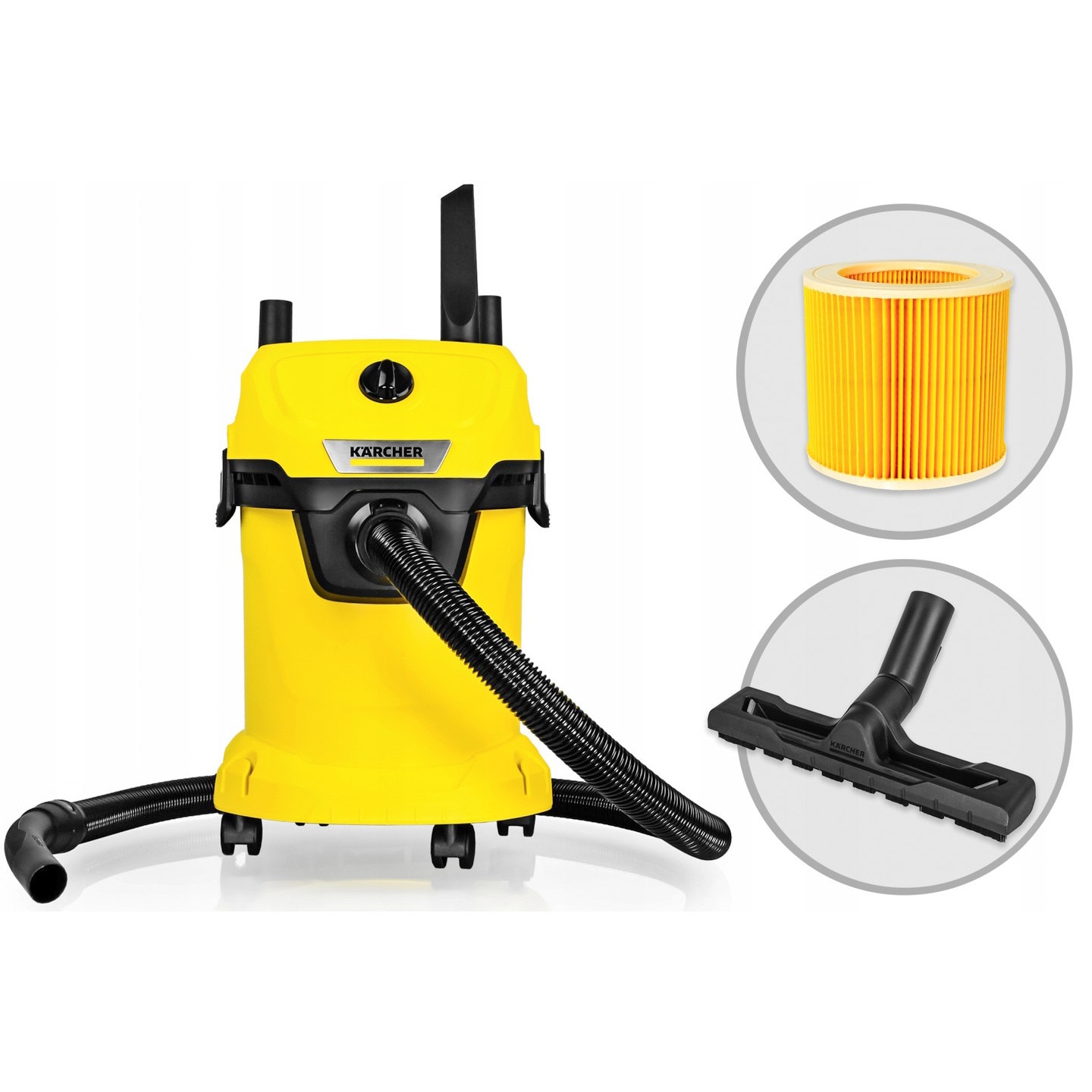 Aspirator Karcher WD3, 1000W, 15L, compact, fara sac, set 5 duze, galben