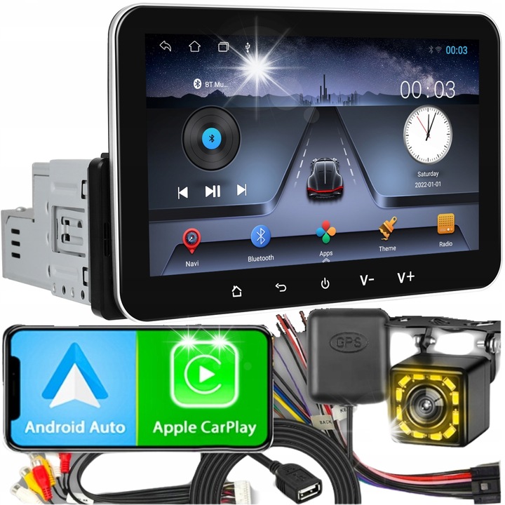 Радио за кола 1 DIN ALLNOEL, 7'' тъчскрийн, Android 13, 2GB RAM, включена камера за заден ход, GPS, Bluetooth, WiFi