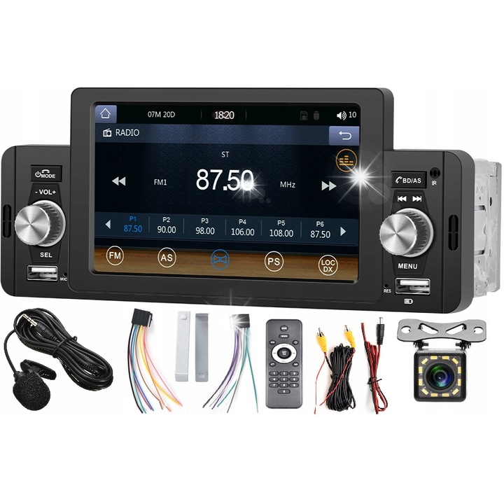 Авто радио 1 DIN, ALLNOEL, със сензорен екран 5", CarPlay, Android Auto, включена камера за заден ход