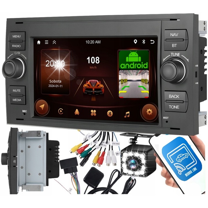 Радио за кола 2 DIN Android 13, 7", 2 GB RAM, 32 GB ROM, камера за заден ход, GPS, Bluetooth, за Ford Kuga, S-Max, C-Max, Mondeo