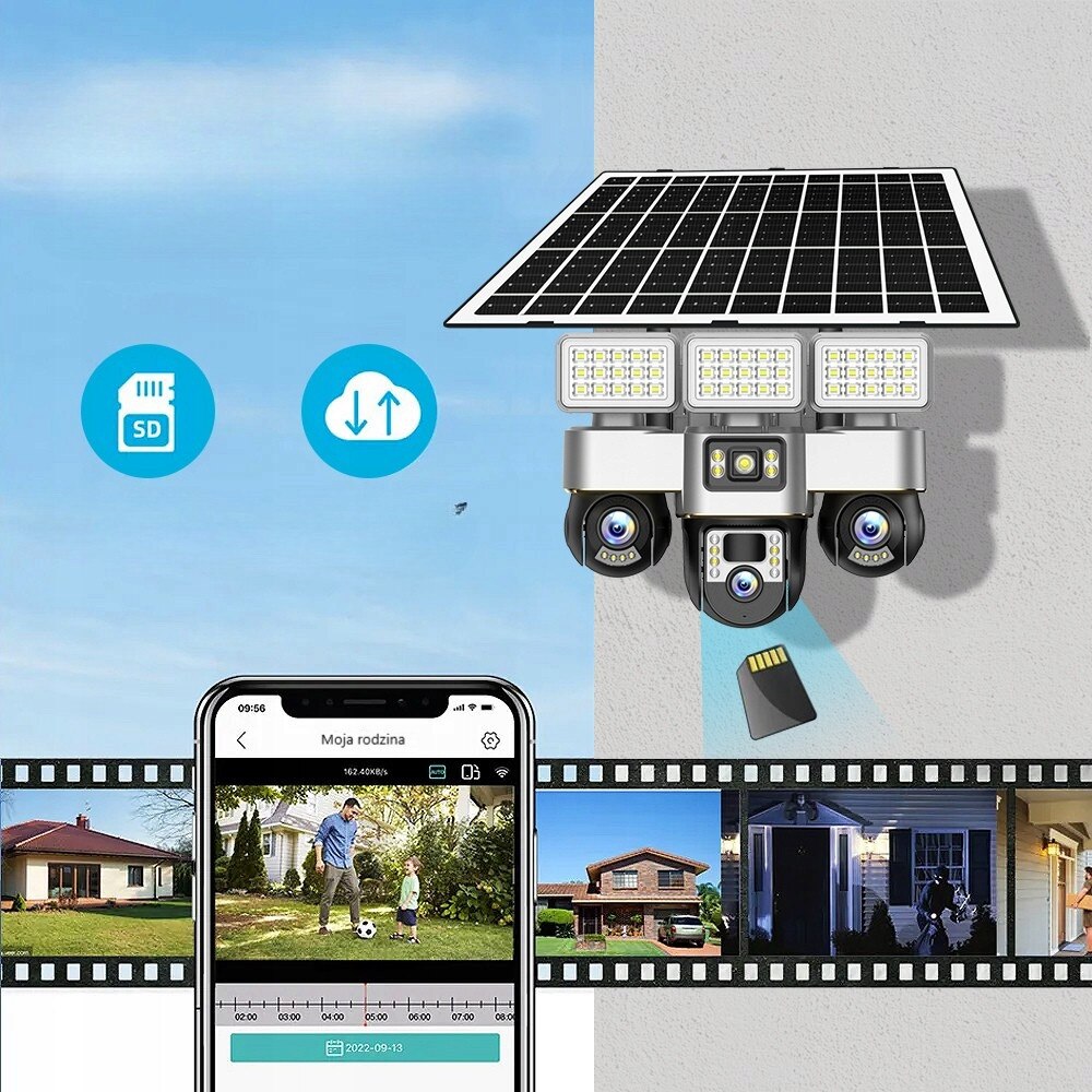 Camera de supraveghere solara cu 3 obiective rotative, WiFi, 15MPx