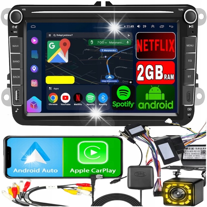 Автомобилно радио ALLNOEL 2 DIN Android 13, 2GB RAM, камера за задно виждане, 8" тъчскрийн, WiFi, GPS