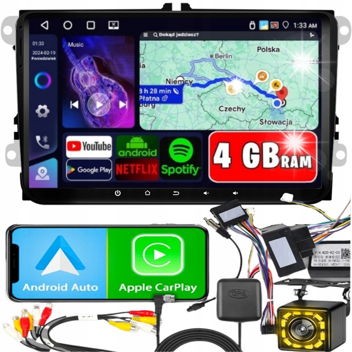 Автомобилно радио ALLNOEL 2 DIN Android 13, 7" тъчскрийн, 4GB RAM, камера за заден ход, съвместимо с Volkswagen, Skoda, Seat