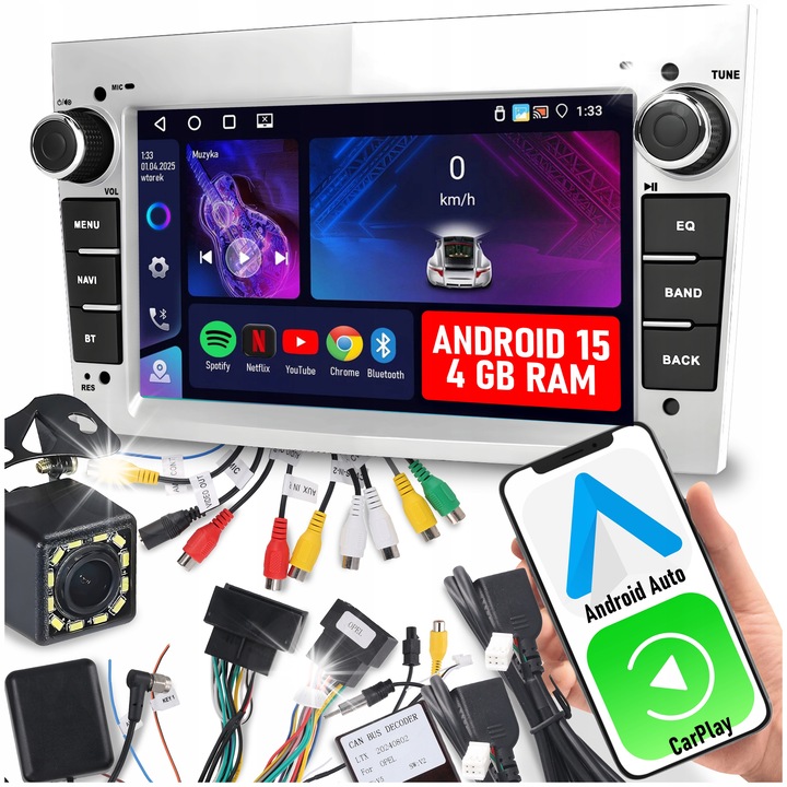 Автомобилно радио ALLNOEL Android 15, 4GB RAM, 64GB ROM, 7" тъчскрийн, включена камера за задно виждане, 2 DIN