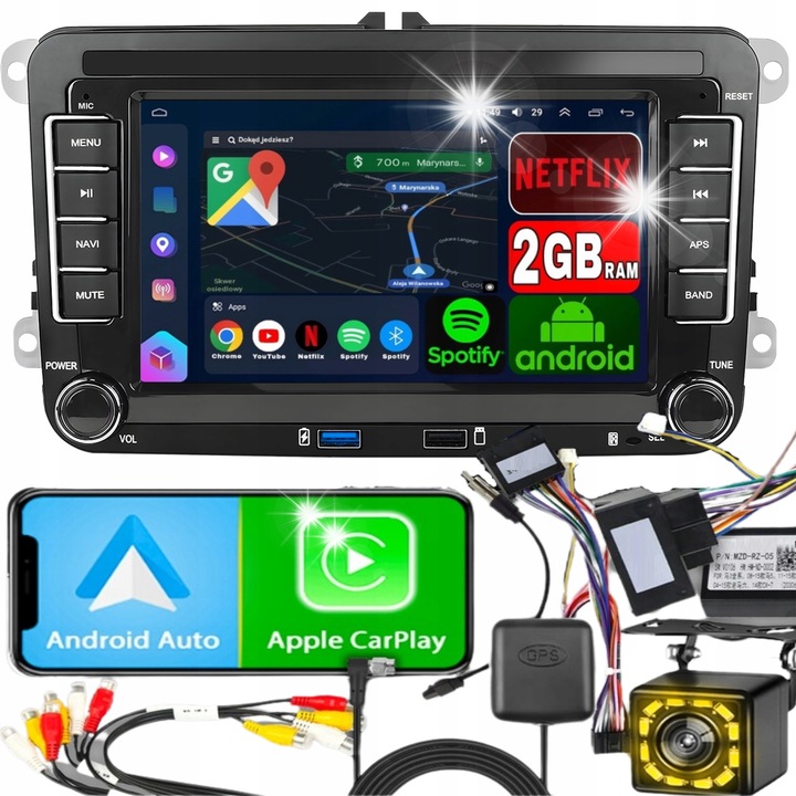 Радио за кола ALLNOEL 2 DIN Android 15, 7" тъчскрийн, 2GB RAM, камера за задно виждане, WiFi, USB