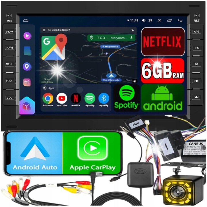 Автомобилно радио ALLNOEL 2 DIN, Android 15, 6GB RAM, 128GB ROM, камера за задно виждане, 7" тъчскрийн, съвместимо с Volkswagen и Seat