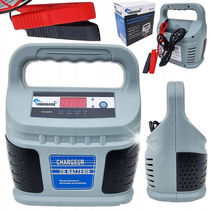 Ondragon OD102 autótöltő, 12V/24V, 8A, 5 fokozatú, 0.80kg