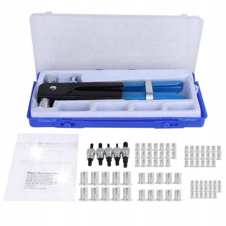 Falon-Tech M3-M8 kézi szegecselő, komplett készlet 100 szegeccsel és 5 cserélhető fejjel