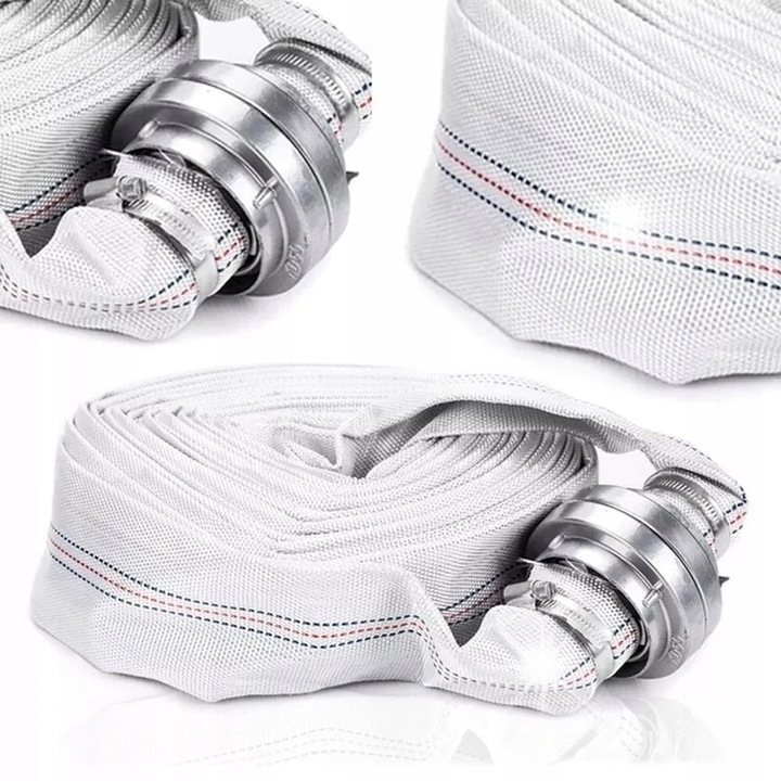 Пожарен маркуч, Falon-Tech 20м 2" 8BAR бял, за изпомпване на чиста и мръсна вода, комплект с 2 конектора