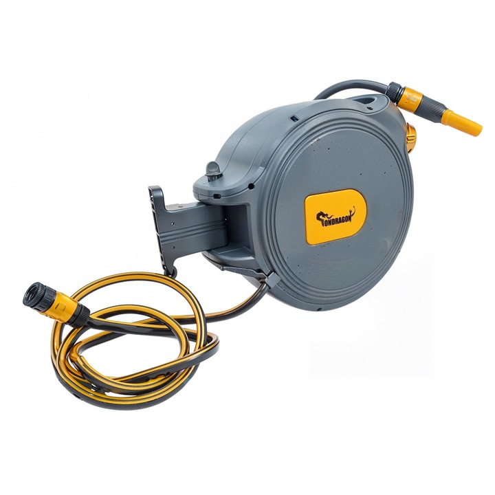 Автоматичен барабан за градински маркуч Ondragon, 20м, 1/2", със стойка за стена, PVC