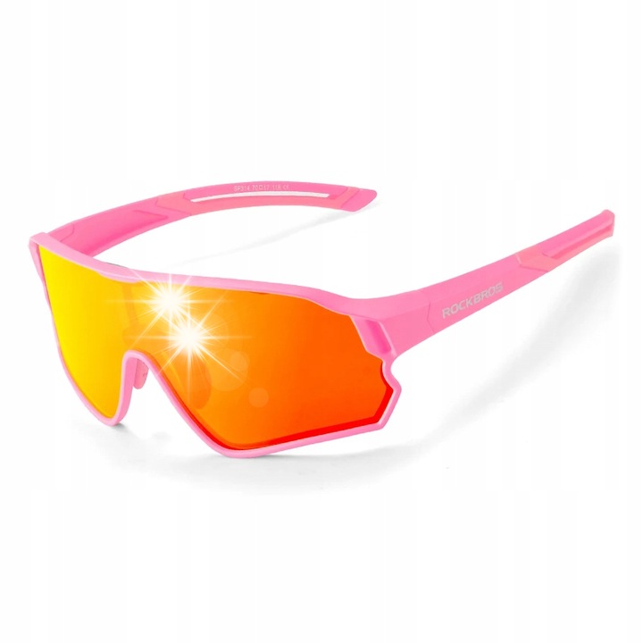 Велосипедни очила Rockbros 14110009004, поляризирани, розови, за деца 8-14 години, пълен комплект с твърд калъф, тестер за поляризация, кърпичка от микрофибър