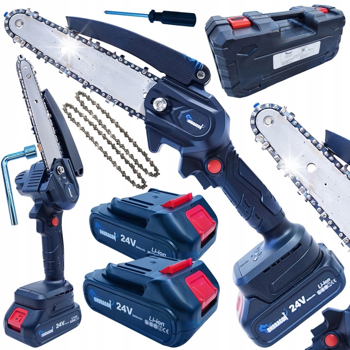 Ondragon 6" elektromos láncfűrész, 2 db 24V 5000mAh akkumulátor, teljes készlet