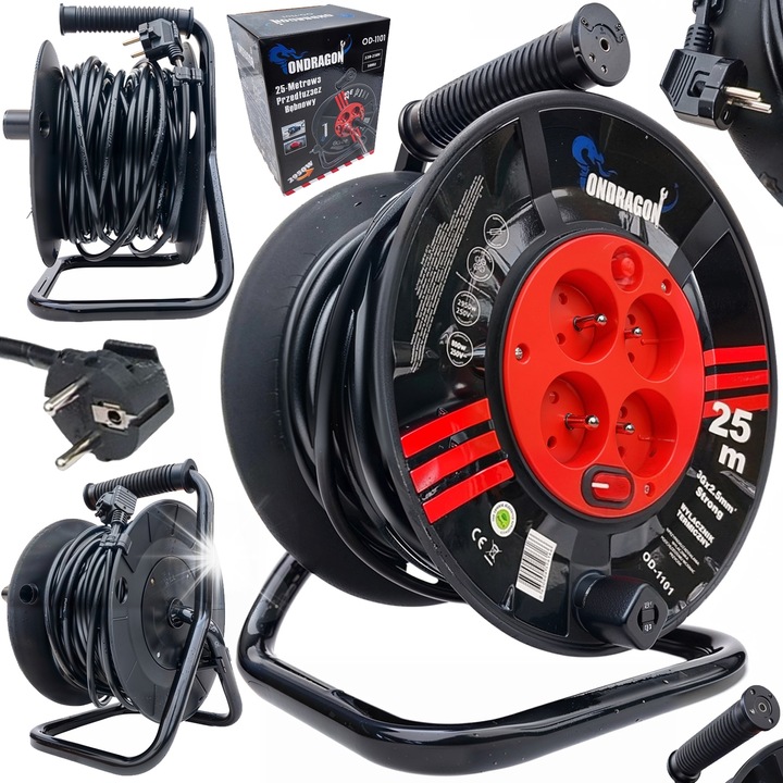 Удължител Ondragon 25м 3x2,5мм, 4 гнезда, IP44, със заключване