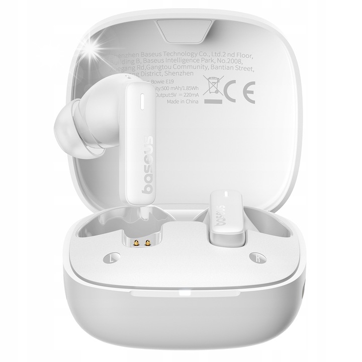 Casti Wireless Bowie E19 TWS, IPX5, Alb, 33 ore autonomie, Bluetooth 5.3