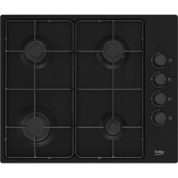 Gázfőzőlap, Beko HIGG 64123 SB, 4 égős, fekete, 61x51cm