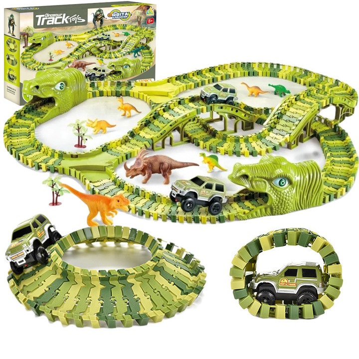 Interaktív játékszett, Prime, Dino Track Park, 240 elemes, 360 cm, dinoszauruszok, 3 év+