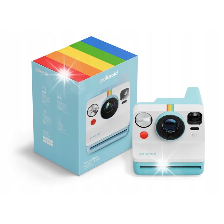 Фотоапарат за моментни снимки Polaroid Now Gen 3, арктическо синьо, класически дизайн, подобрен автофокус