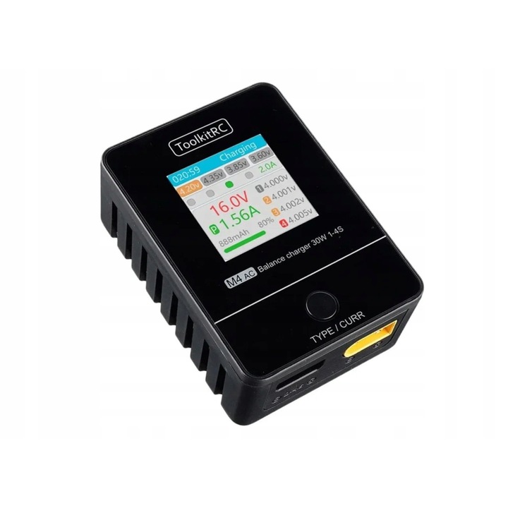 Зарядно устройство ToolkitRC M4AC за литиеви батерии 1-4S, 30W, XT60, 75x54x30mm