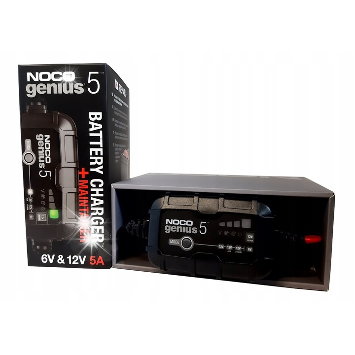 Зарядно устройство за автомобили NOCO GENIUS 5EU, 8 етапа, 6V & 12V, 5A, IP65, 117x74x48mm