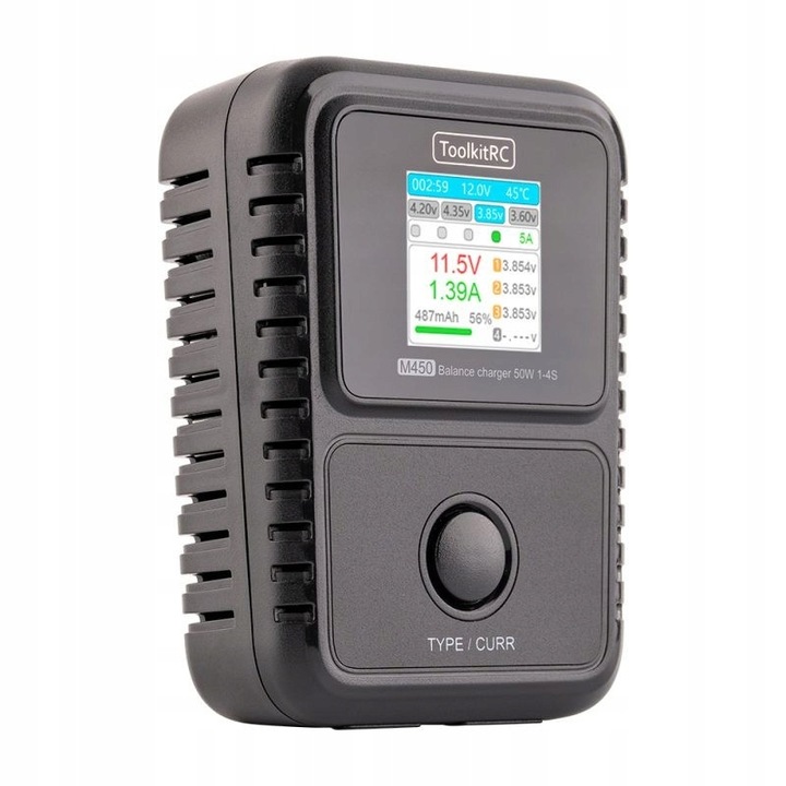 Зарядно устройство ToolkitRC M450, 50W, 1-4S, 1,54" IPS, 109x79x42mm, пълен комплект