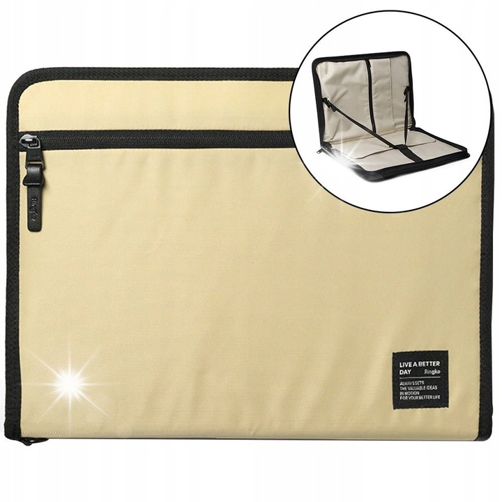 Ringke Smart Zip Pouch univerzális tok laptophoz vagy táblagéphez (akár 13''), 3 zseb, bézs szín, méretei 35x27x2.5cm
