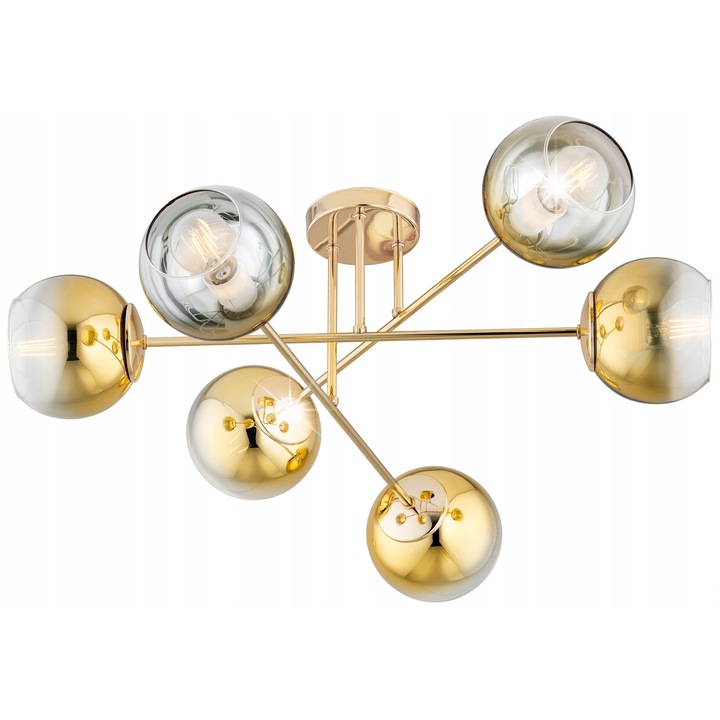 Висяща лампа Astra, метална, златна, 28x70см, със стъклен абажур, E27